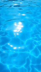 Obraz premium Blue water in swimming pool background. Ripple Water in swimming pool with sun reflection. Blue swimming pool rippled water detail. vertical photo, dramatic atmosphere. with white shades