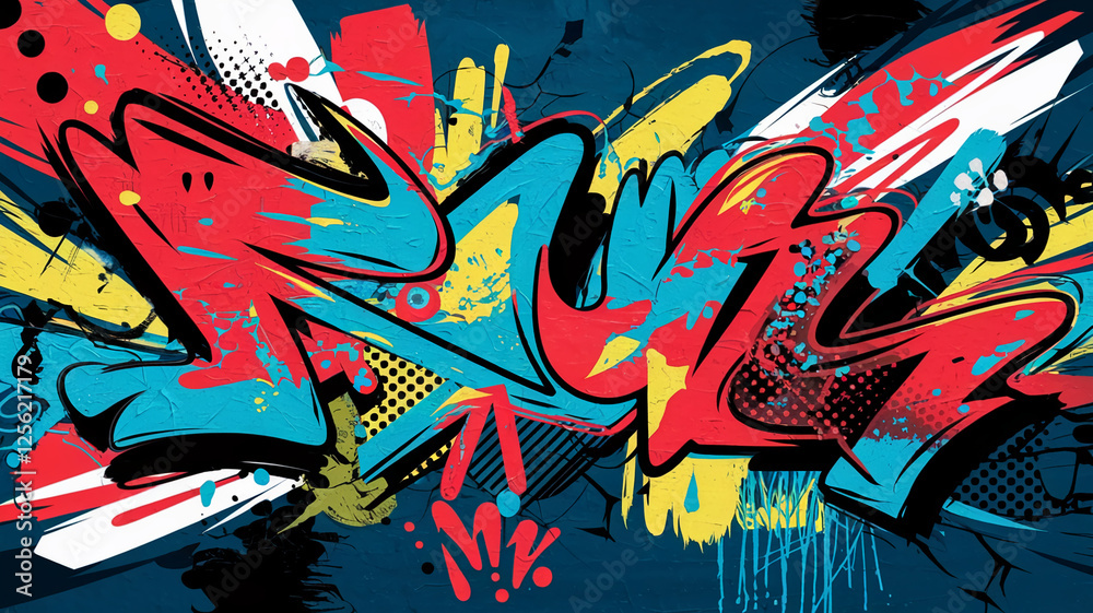 Poster a vibrant abstract artwork with dynamic brush strokes, splashes of color, and energetic lines, symbo