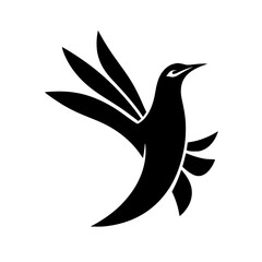 Black silhouette of a hummingbird in flight, minimalist and stylized.