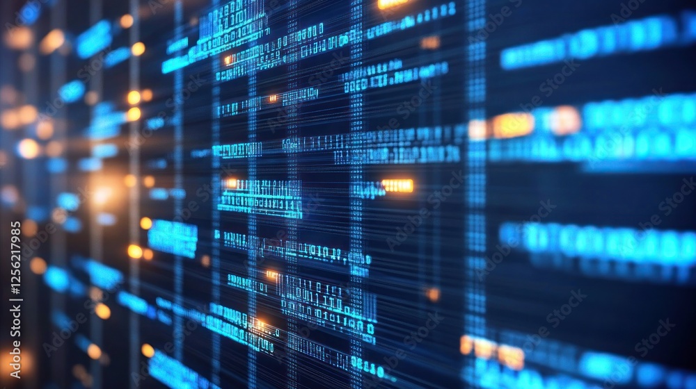 Poster abstract digital background showcasing flowing data streams with glowing elements and depth