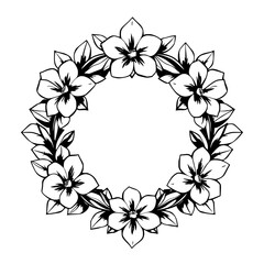 A striking black and white floral wreath, showcasing intricate details, a ring of flowers, and a minimal aesthetic.