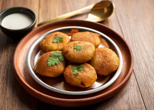  Aloo tikkis or aloo ki tikkiya made from boiled & mashed potatoes, spices, potato patties shallow fried or pan fried until crisp, p[opular snack served with yoghurt