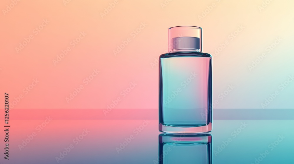 Aufkleber sleek cosmetic bottle on reflective surface with clean pastel tones highlighting modern design and e