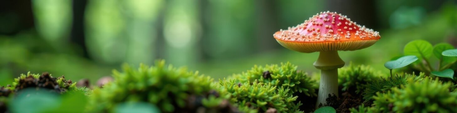 Shimeji mushroom growing in the forest with moss and ferns, shimeji mushrooms, nature