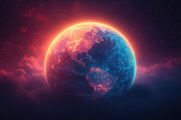 Fototapeta premium Vibrant energy of a glowing holographic earth digital universe sci-fi imagery cosmic environment 3d perspective futuristic concept