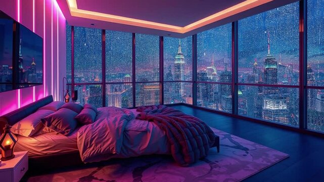 Luxury Penthouse at Night | Rain on Window & Deep Sleep Ambience
