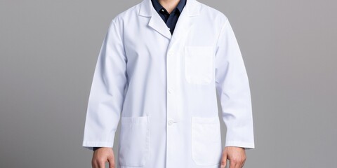 Medical professional in lab coat studio setting portrait photography neutral background focus on healthcare concept