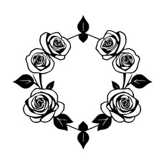 Floral design of Black and white Roses;
      surrounding a central framework made up of roses and leaves.