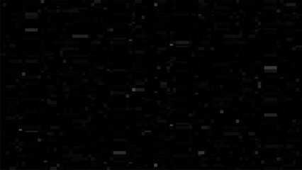 Retro VHS noise texture with black overlay background and white glitch effects for vintage video overlay or digital distortion effect. Vector illustration.