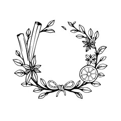 Floral wreath with cinnamon sticks and a lemon slice. © MatandSterre