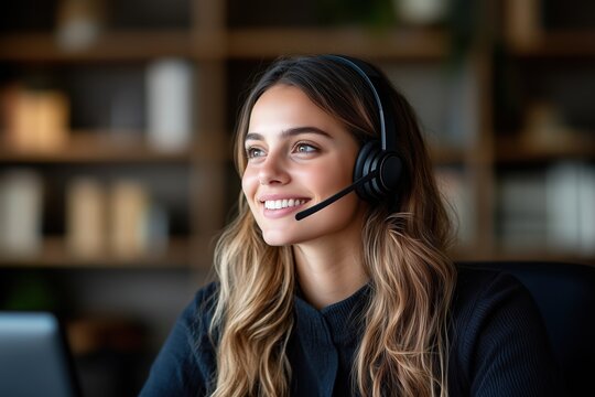 Freundliche Kundenservice-Mitarbeiterin mit Headset

