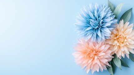 Obraz premium Pastel Paper Flowers on Light Blue Background