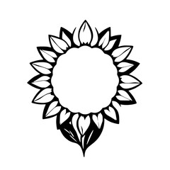 Detailed illustration of a sunflower's outline, a minimalist and symmetrical design.