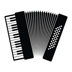 Accordion vector icon. Musical instrument with keys and buttons. Black silhouette isolated on white background.