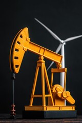 Oil pumping station and wind turbine energy production modern industry industrial landscape innovative environment