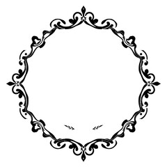 Circular Frame with Flourishes, Flower Accent and Floral Design.