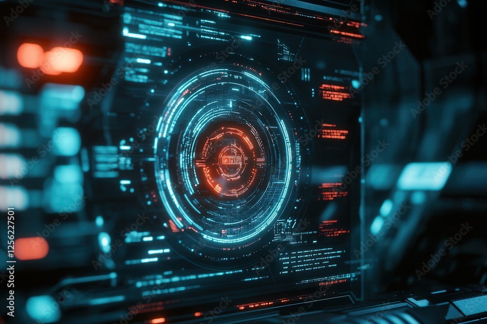 Poster futuristic ai robotic encryption in action, cyber protection shield display, a visual representation