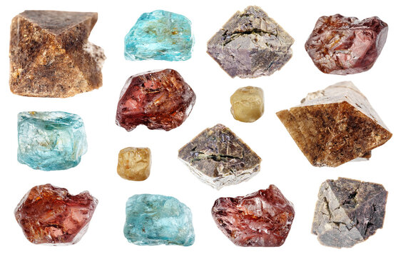 natural specimens of uncut zircon rocks cutout