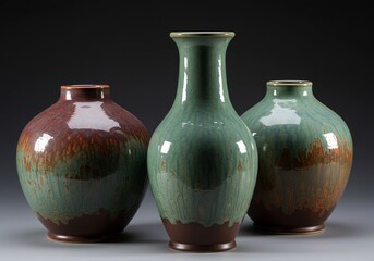 Colorful ceramic vases artistic home decor transparent background
