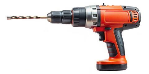Cordless Drill with Drill Bit on White Background