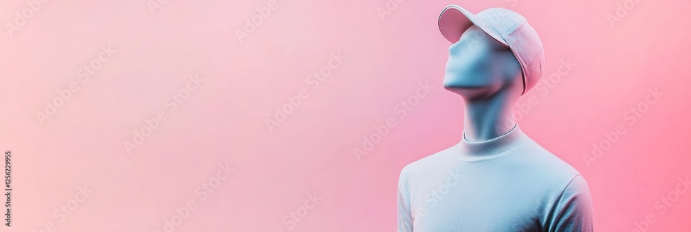 Poster stylish mannequin showcases modern outfit against a pastel background with clean lighting and blank 