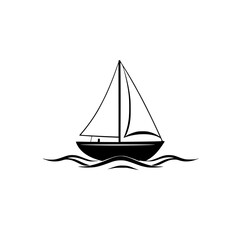 Monochromatic silhouette of a sailboat floating on stylized water, capturing serene simplicity and minimalism.