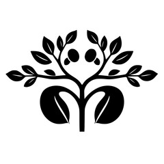 stylized, black and white image with leaves sprout shape drawing on it.
a
.