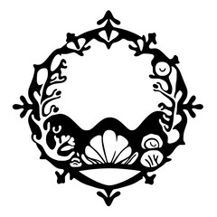 Elegant Black and White Floral Illustration in a Frame-Shaped Design