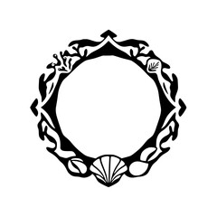 Artistic black & white symmetrical frame with a circle shape.