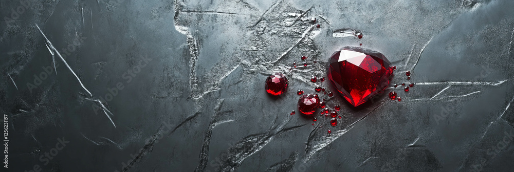 Poster glowing ruby reflections on textured silver surface create a captivating visual effect