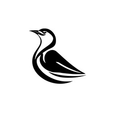 Minimalist black and white illustration of a stylized bird profile against a white background, graceful and serene.