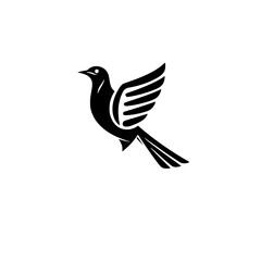 Black and white minimalist image of a flying bird, showcasing a simple and stylized design with clean lines.