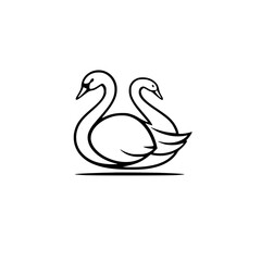 Simple, Line-Art Representation of Two Swans, facing each other, on a White Background.