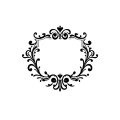 Ornamental Oval Frame: A Black and White Floral Design on a White Background.