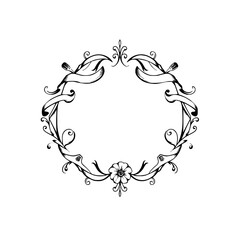 Elegant black and white floral frame with ribbons.