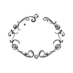 Ornate Black and White Frame with Swirls and Heart Shape.