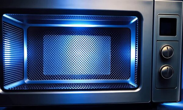 silhouette of microwave in blue light background video