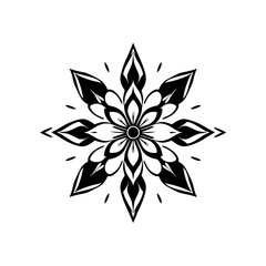 Black and White Mandala Flower on White Background, Illustrative Floral Design, Mandala Art, Floral Symmetry