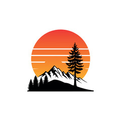 sunset silhouette logo vector line art logo design