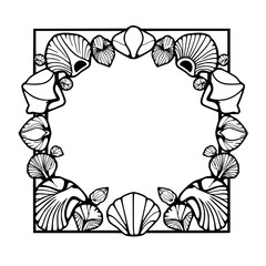 Square Frame with Seashells and Leaves.
