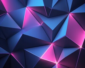 Obraz premium Neon blue and pink glowing triangles crisscrossing in a dark background, creating a futuristic and vibrant geometric light display