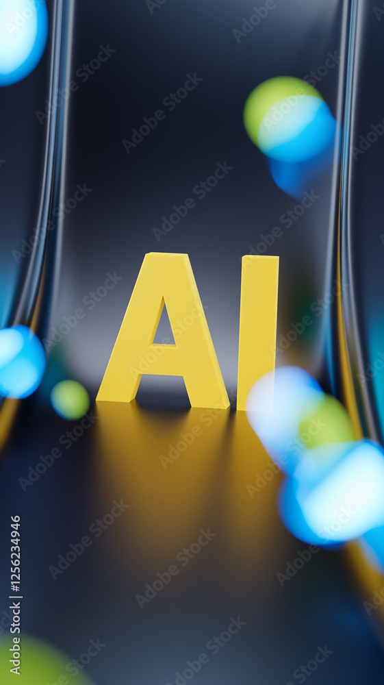 Poster A 3D vertical design showcasing bold yellow 