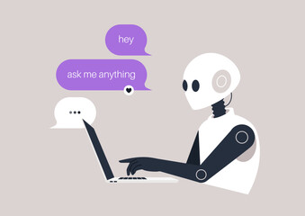 In a futuristic setting, an animated AI robot participates in an engaging ask me anything session, offering insights on various topics while users connect through digital dialogue