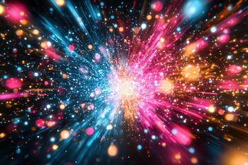 Obraz premium Dynamic burst of glowing sparks neon explosion abstract art digital creation close-up view vibrant energy concept