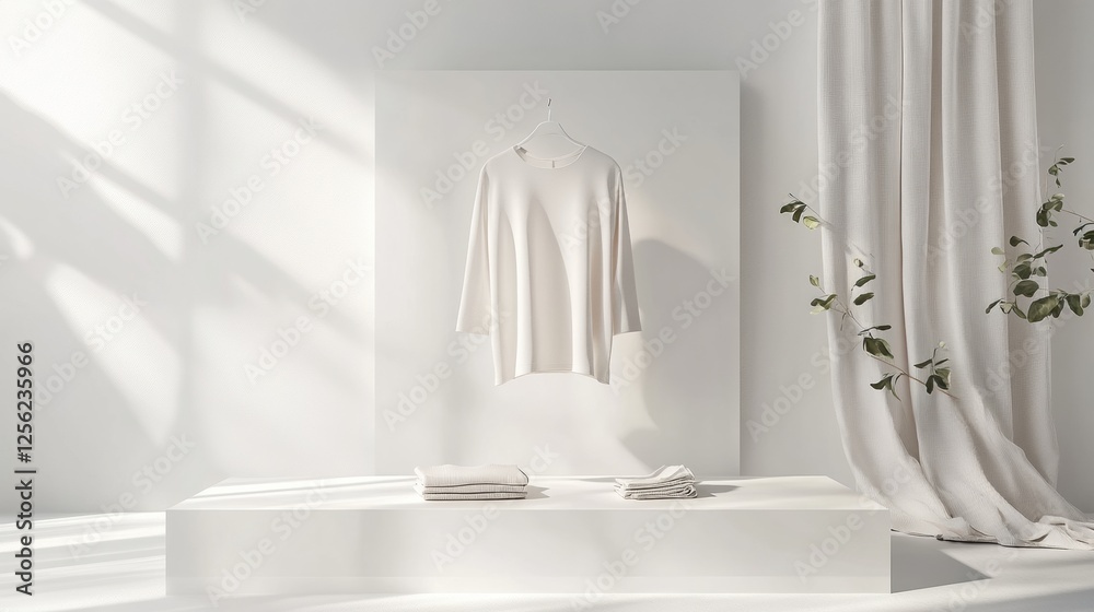Poster Minimalist clothing display featuring neutral tones and soft textures in a serene setting. Generative AI