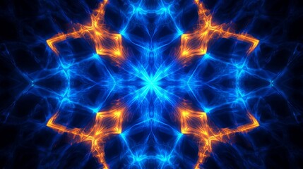 Fototapeta premium Abstract Blue and Orange Mandala - Intricate blue and orange fractal mandala design, perfect for backgrounds, websites, or spiritual projects. Vibrant and symmetrical