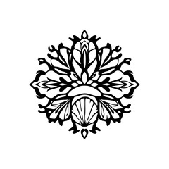 Decorative Black and White Floral design with intricate patterns, set on a white background.