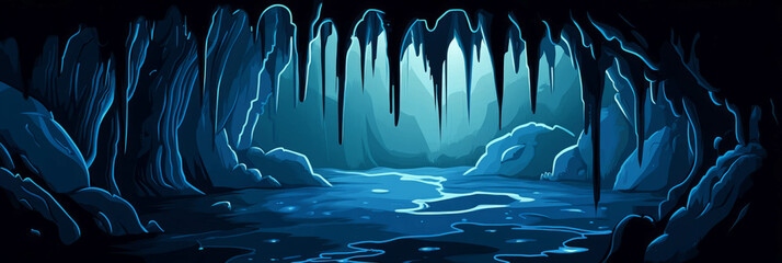 Obraz premium Spooky cave with dripping water and dark shadows creates an eerie atmosphere