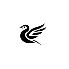 Fototapeta premium Silhouette of a black bird in flight, minimalist style on a white background.
