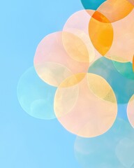 Colorful bubbles floating blue sky abstract art bright environment upward view playful concept